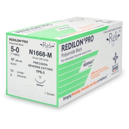 Nonabsorbable Suture with Needle Reli Redilon Nylon MPS-3 3/8 Circle Conventional Cutting Needle Size 5 - 0 Monofilament