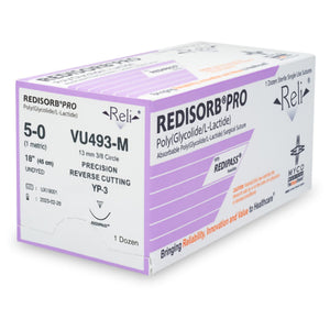 Absorbable Suture with Needle Reli Redisorb Polyglycolic Acid MP-3 3/8 Circle Precision Reverse Cutting Needle Size 5 - 0 Braided VU493-M