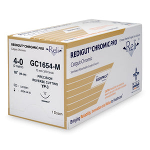 Absorbable Suture with Needle Reli Chromic Gut C-3 3/8 Circle Precision Reverse Cutting Needle Size 4 - 0 GC1654-M