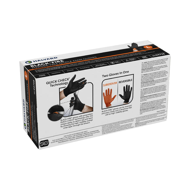 Exam Glove Black-Fire NonSterile Nitrile Standard Cuff Length Textured Fingertips Black / Orange Fentanyl Tested | 44758 | O&M Halyard Inc | SurgiMac