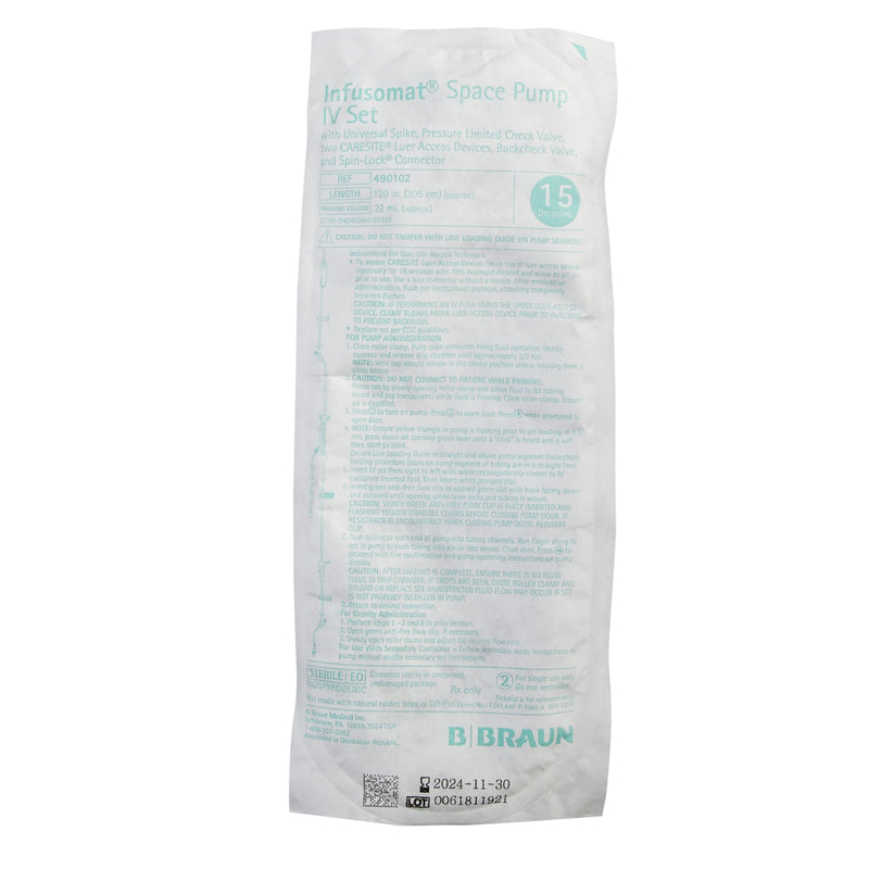 IV Pump Set Infusomat Space Pump 2 Ports 20 Drops / mL Drip Rate Without Filter 114 Inch Tubing Solution 490102