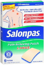 Topical Pain Relief Salonpas® 3.1% - 6% - 10% Strength Camphor / Menthol / Methyl Salicylate Patch 6 per Box | 46581021006 | | Emerson Healthcare, Pain Relief Starter Kit | Emerson Healthcare | SurgiMac