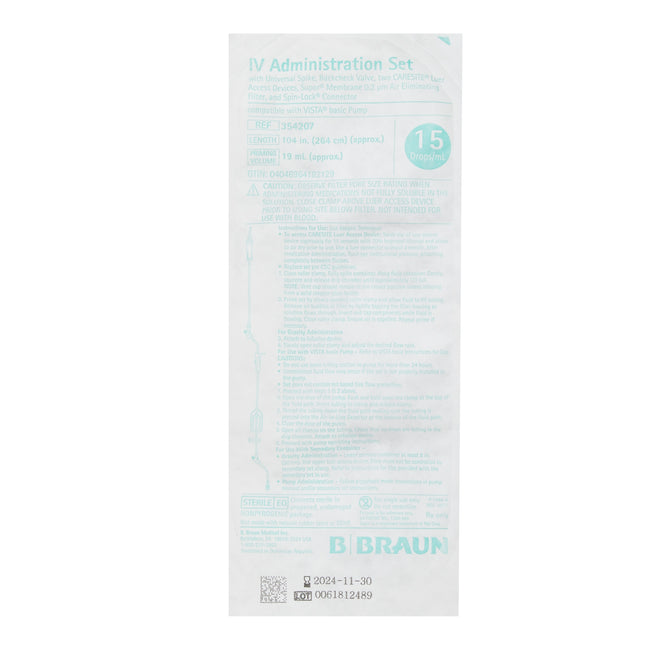 B. Braun Medical | Primary IV Administration Set Caresite Gravity 2 Ports 15 Drops / mL Drip Rate 0.2 Micron Filter 104 Inch Tubing Solution | 354207-50