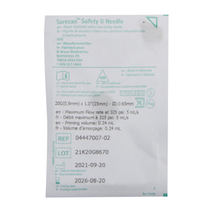 Huber Needle Infusion Set Surecan Safety II 20 Gauge 1 Inch 7-1/2 Inch Tubing Without Port 4447007-02-20