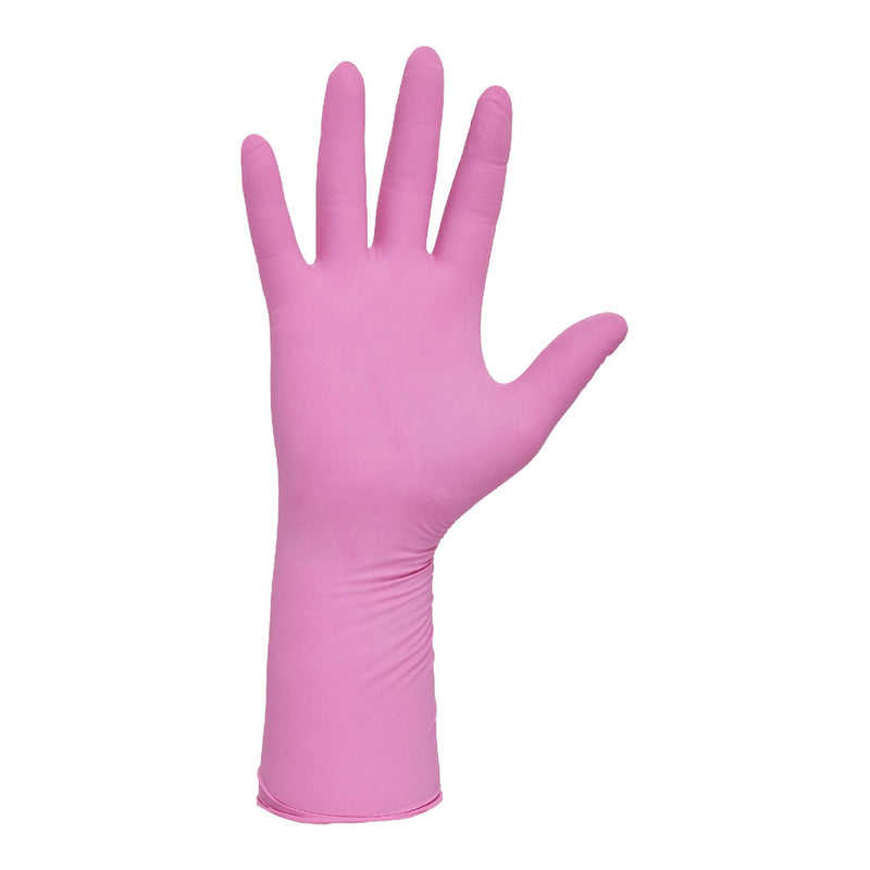 Exam Glove PINK UNDERGUARD NonSterile Nitrile Extended Cuff Length Textured Fingertips Pink Chemo Tested 47455