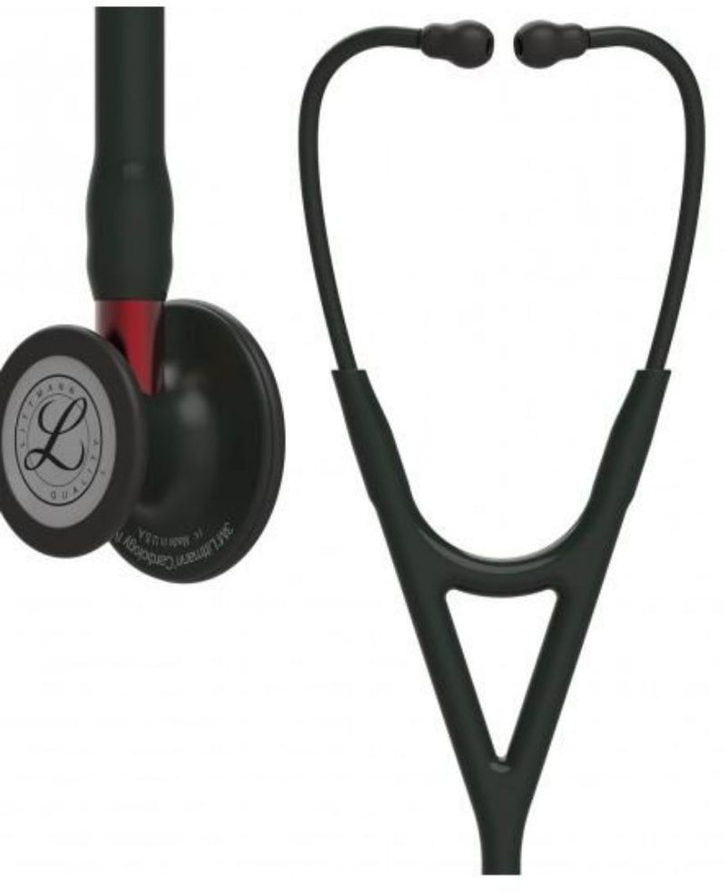 Stethoscope, Black Finish Chestpiece, Black Tube, Red Stem and Black Headset, 27