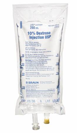 Caloric Agent Dextrose / Water, Preservative Free 10% IV Solution Flexible Bag 250 mL L5202-24