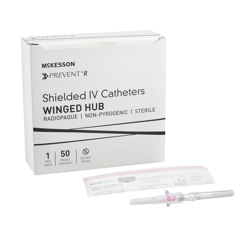 Peripheral IV Catheter McKesson Prevent® R 20 Gauge 1 Inch Button Retracting Safety Needle 380333-BX