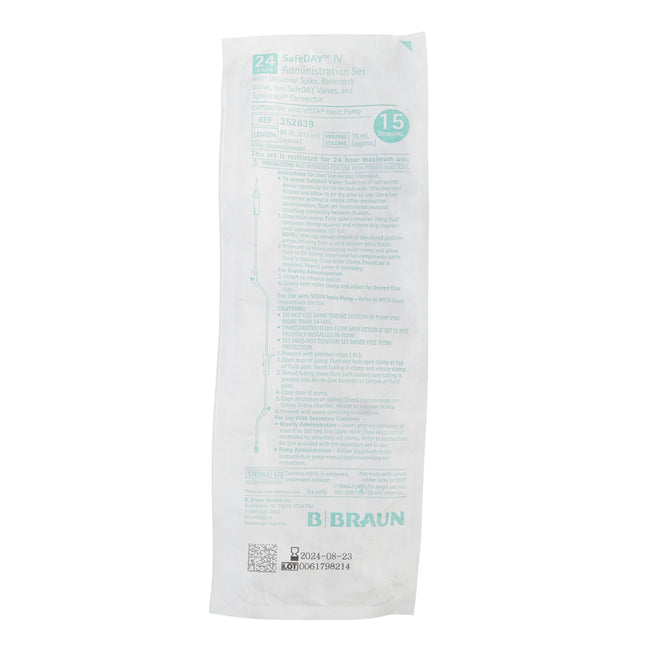 B. Braun Medical | Primary IV Administration Set SafeDay Gravity 2 Ports 15 Drops / mL Drip Rate Without Filter 84 Inch Tubing Solution | 352639