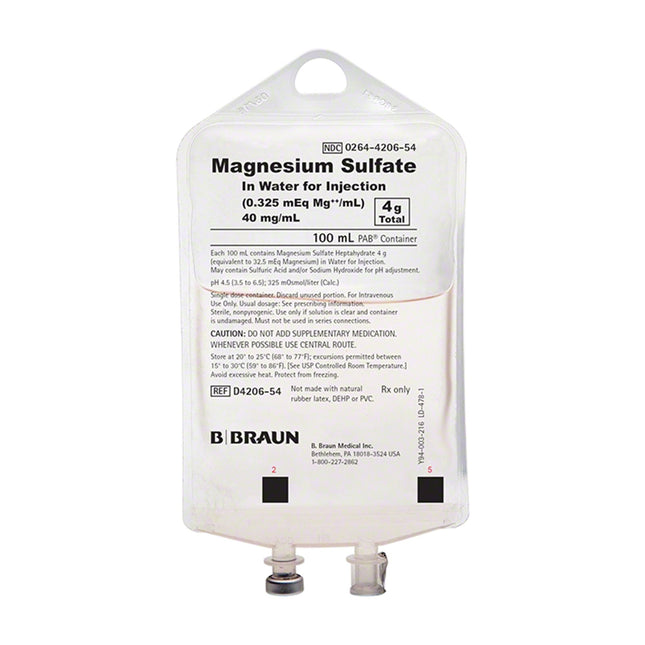 B. Braun Medical | Caloric Agent Magnesium Sulfate Heptahydrate / Water 40 mg / mL Injection Flexible Bag 100 mL | D4206-54