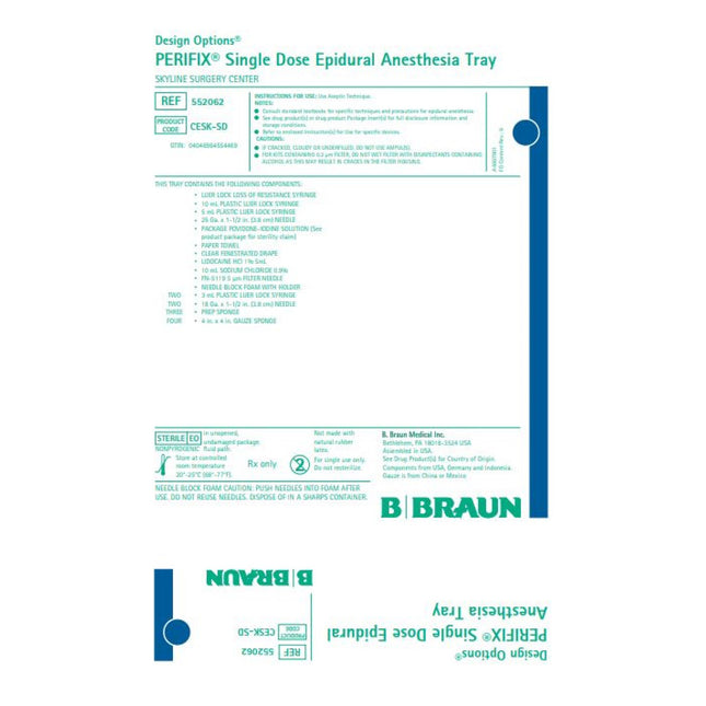 B. Braun Medical | Epidural Tray Design Options PERIFIX Single Shot | 552062