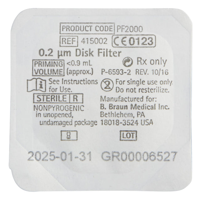 B. Braun Medical | Disc Filter, Aspiration / Injection Supor 0.2 micron, Fluid Retention is 0.3 mL, Proximal and Distal Luer Lock Connections, DEHP-free, Green | 415002-50