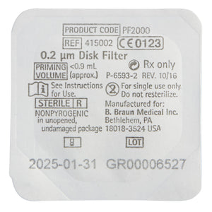 Disc Filter, Aspiration / Injection Supor 0.2 micron, Fluid Retention is 0.3 mL, Proximal and Distal Luer Lock Connections, DEHP-free, Green 415002-50