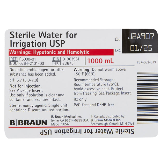 B. Braun Medical | Irrigation Solution Sterile Water for Irrigation Not for Injection Bottle 1,000 mL | R5000-01