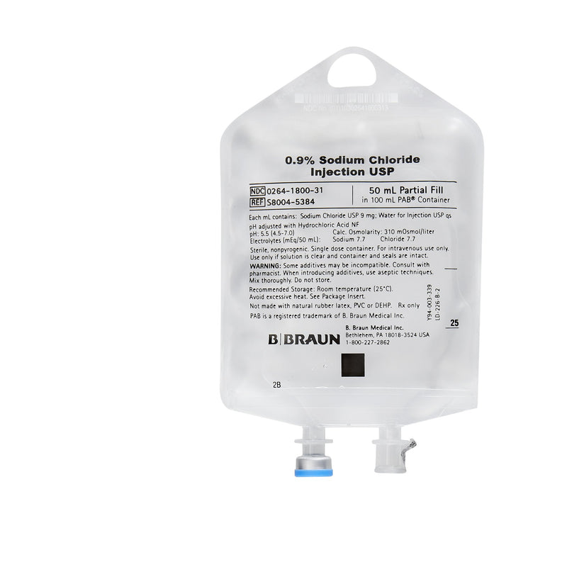 Replacement Preparation Sodium Chloride, Preservative Free 0.9% IV Solution Flexible Bag 50 mL Fill in 100 mL S8004-5384-1