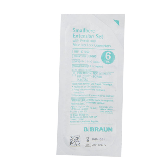 B. Braun Medical | BBruan IV Extension Set Small Bore 6 Inch Tubing Without Filter Sterile | 471960