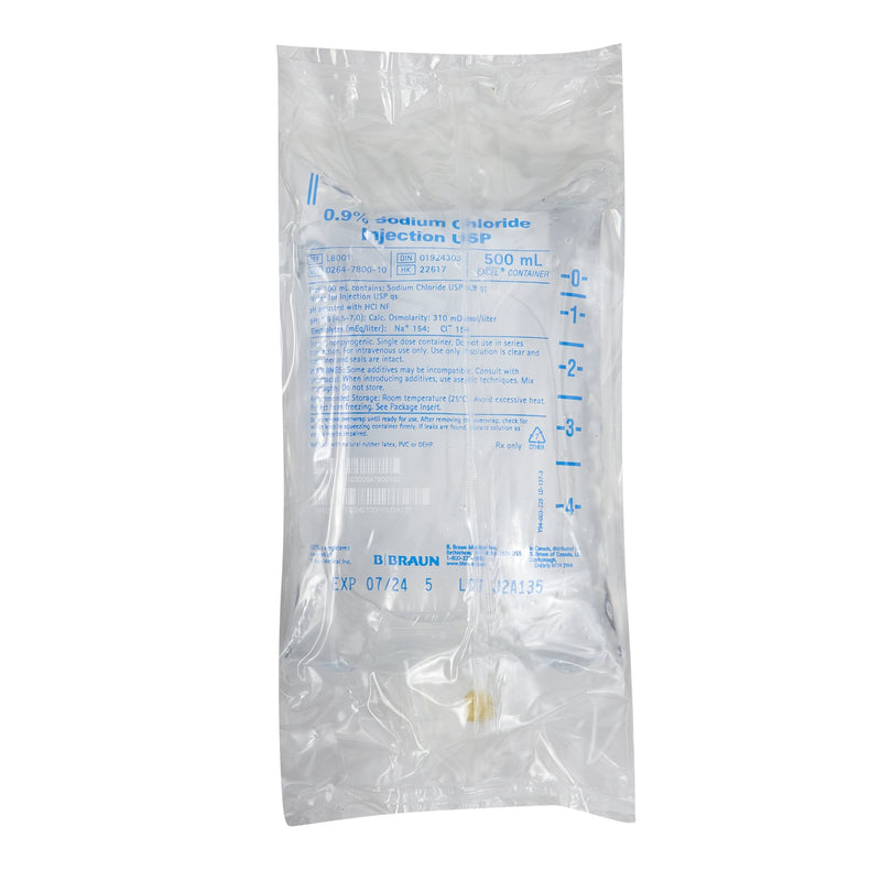 BBraun Replacement Preparation Sodium Chloride, Preservative Free 0.9% IV Solution Flexible Bag 500 mL L8001-1