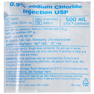 BBraun Replacement Preparation Sodium Chloride, Preservative Free 0.9% IV Solution Flexible Bag 500 mL L8001-1