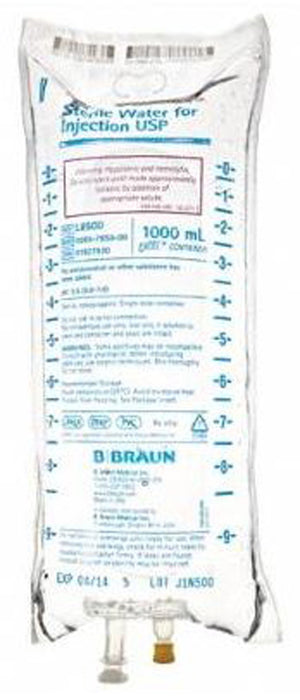Diluent Sterile Water for Injection, Preservative Free IV Solution Flexible Bag 1,000 mL L8500-12