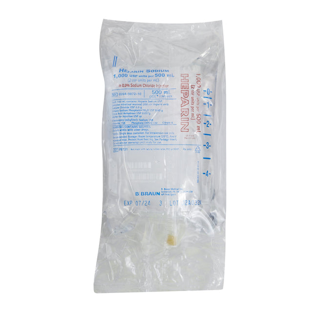 B. Braun Medical | Heparin Sodium, Porcine / 0.9% Sodium Chloride, Preservative Free 2 U / mL IV Solution Flexible Bag 500 mL | P8721