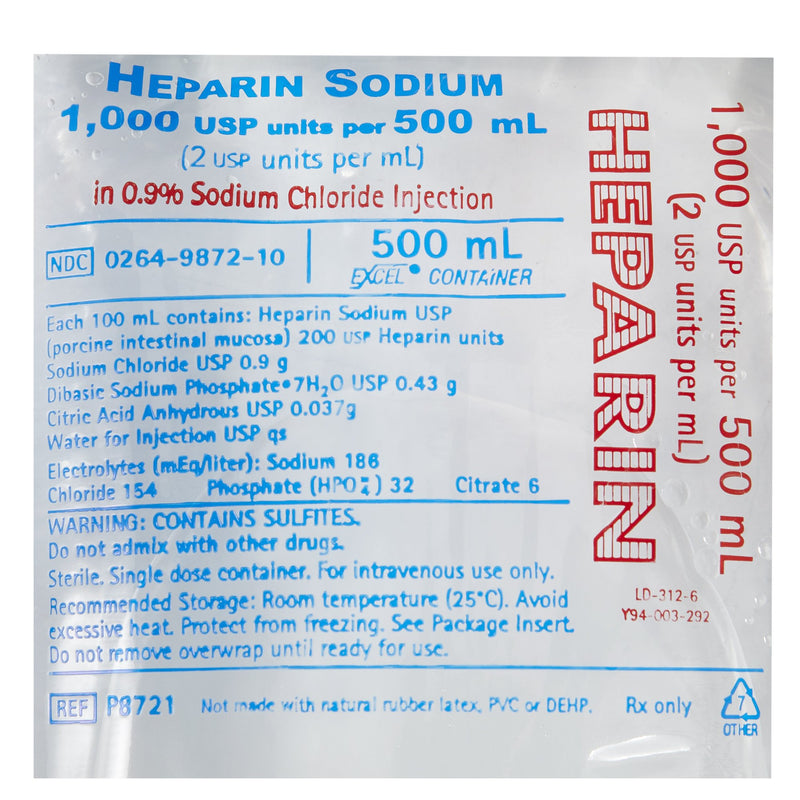 Heparin Sodium, Porcine / 0.9% Sodium Chloride, Preservative Free 2 U / mL IV Solution Flexible Bag 500 mL P8721