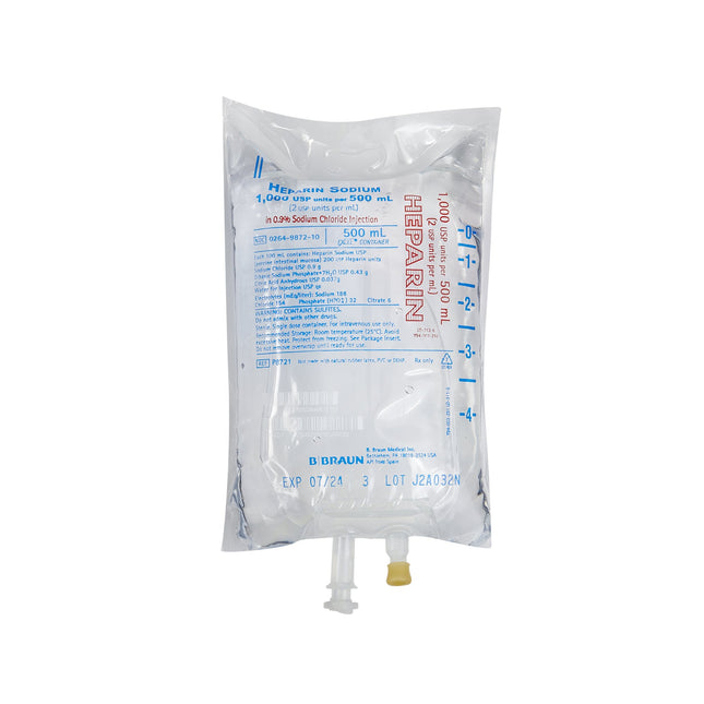 B. Braun Medical | Heparin Sodium, Porcine / 0.9% Sodium Chloride, Preservative Free 2 U / mL IV Solution Flexible Bag 500 mL | P8721