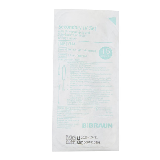 B. Braun Medical | BBraun Secondary IV Administration Set Gravity Without Ports 15 Drops / mL Drip Rate Without Filter 40 Inch Tubing Solution | V1921-1