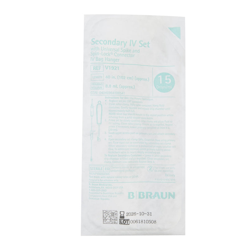 BBraun Secondary IV Administration Set Gravity Without Ports 15 Drops / mL Drip Rate Without Filter 40 Inch Tubing Solution V1921-1