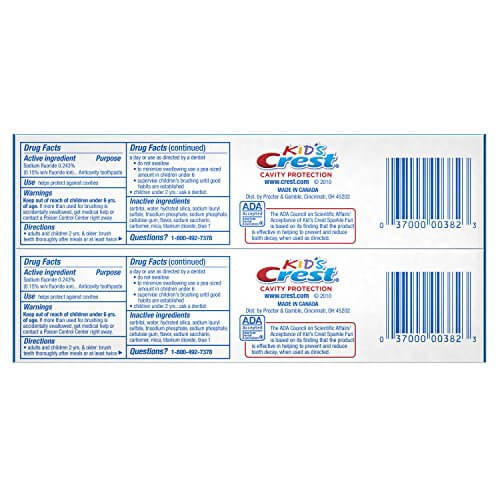 Crest Kid's Cavity Protection Toothpaste, Sparkle Fun Flavor, 4.6 oz, 2 Pack 304971-2