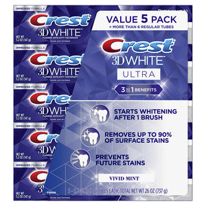 Crest 3D White Ultra Teeth Whitening Toothpaste, Vivid Mint, 5 pk./5.2 oz. 289273