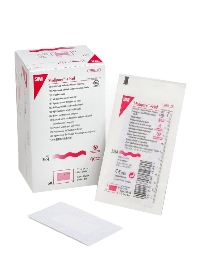 3M | Wound Dressing, 2 3/8" x 4", Pad Size 1" x 2 3/8" | 3564-50