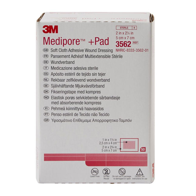 3M | Wound Dressing, 2" x 2¾", Pad Size 1" x 1½" | 3562-50