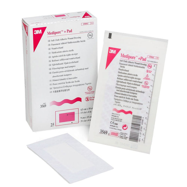 3M | Wound Dressing, 3½" x 6", Pad Size 1¾" x 4" | 3569-25