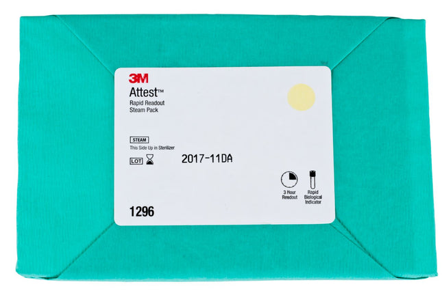 3M | Test Pack for Steam 250°F/ 121°C Gravity or 270°F/ 132°C Vacuum Assisted Sterilizers, Includes 25 Test Packs & 5 Controls, 3 Hour Readout, Brown Cap | 1296F-25