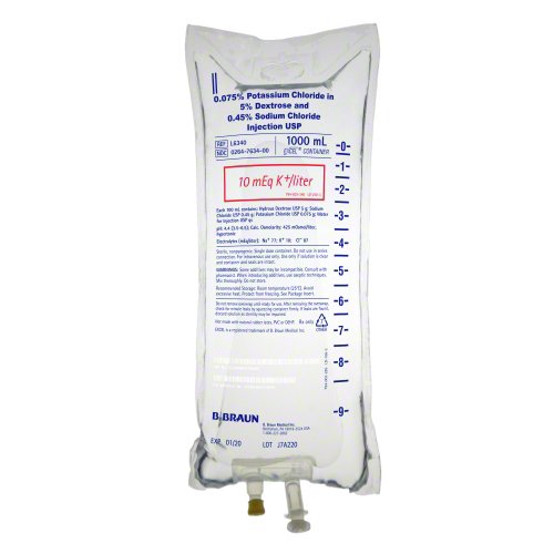 B. Braun Medical | Replacement Preparation Potassium Chloride / Dextrose 5% / Sodium Chloride 0.45% 10 mEq / 1,000 mL IV Solution Flexible Bag 1,000 mL | L6340