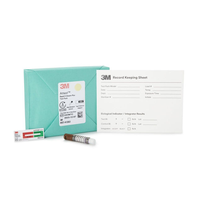 3M | Test Pack Includes: 16 Test Packs + 16 Controls, 3 Hr Readout, Brown, Cap, Consists of 1292 BI + Comply (Sterigage) Steam Chemical Integrator, 16/bx | 41382-16