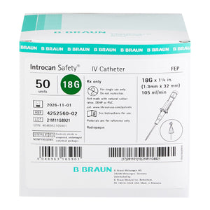 Peripheral IV Catheter Introcan Safety 18 Gauge 1.25 Inch Sliding Safety Needle 4252560-02-50
