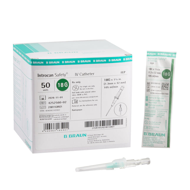 B. Braun Medical | Peripheral IV Catheter Introcan Safety 18 Gauge 1.25 Inch Sliding Safety Needle | 4252560-02-50