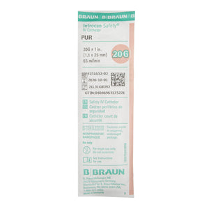 BBraun Peripheral IV Catheter Introcan Safety 20 Gauge 1 Inch Sliding Safety Needle 4251652-02-1
