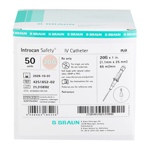 BBraun Peripheral IV Catheter Introcan Safety 20 Gauge 1 Inch Sliding Safety Needle 4251652-02-1