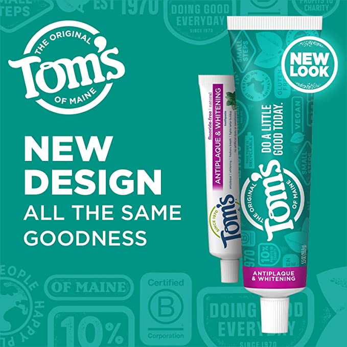 Tom's of Maine Antiplaque and Whitening Fluoride-Free Peppermint Toothpaste, 4 ct. 253658