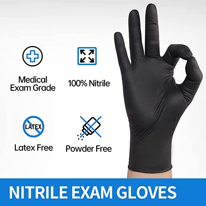 Medical Nitrile Exam Gloves, 5 mil black gloves NGPF 1046