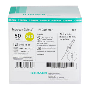 Peripheral IV Catheter Introcan Safety 24 Gauge 0.75 Inch Sliding Safety Needle 4251601-02-50