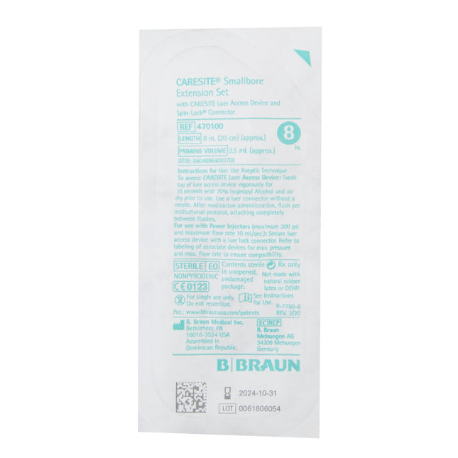 B. Braun Medical | IV Extension Set Caresite Needle-Free Port Small Bore 8 Inch Tubing Without Filter Sterile | 470100-100