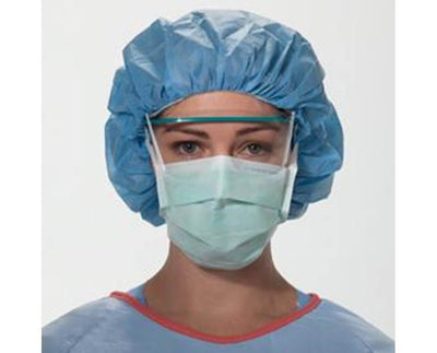 Surgical Mask FluidShield Anti-fog Foam Pleated Tie Closure  Green NonSterile ASTM Level 1 Adult