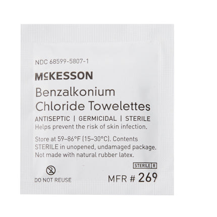 Sanitizing Skin Wipe McKesson Individual Packet BZK (Benzalkonium Chloride) Unscented 100 Count | 269 | | Personal Hygiene, Personal Wipes, Sanitizing Skin Wipe, Skin Care | McKesson | SurgiMac