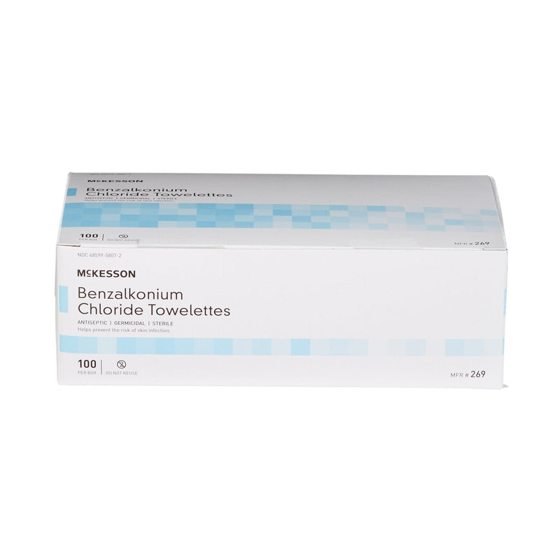Sanitizing Skin Wipe McKesson Individual Packet BZK (Benzalkonium Chloride) Unscented 100 Count 269-1