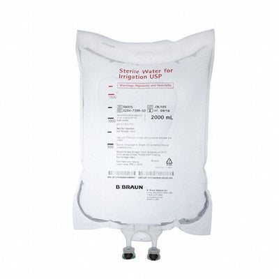 B. Braun Sterile Water for Irrigation 2000 mL bag. Sterile Water of Irrigation