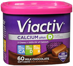 Joint Health Supplement Viactiv® Calcium / Vitamin D / Vitamin K 500 IU - 500 mg - 40 mg Strength Chewable Tablet 60 per Box Milk Chocolate Flavor 85714100497