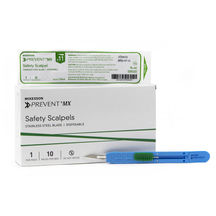 Safety Scalpel McKesson Prevent Stainless Steel / Plastic Sensory Grip Handle Sterile Disposable